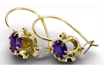 Kolczyki z 14k żółte złoto 14K (585) z Aleksandryt vec035y Sowiecki styl Vintage Biżuteria Art Deco Vintage Art Deco